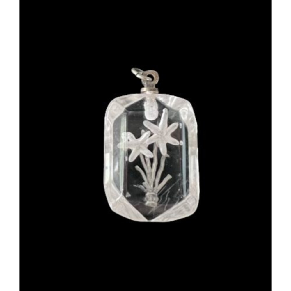 Vintage Reverse Carved Clear Lucite Pendant Flowers 3/4" x 5/8"